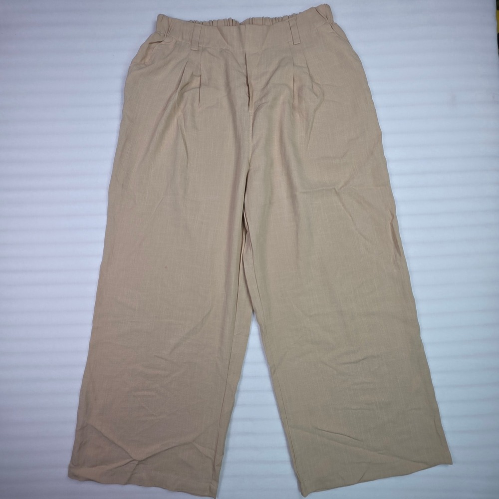 Halara Womens XL regular Tan Beige Wide Leg Pleated High Waist Trousers Pants